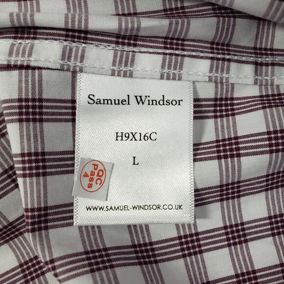 Samuel Windsor Mens Shirt Large Wine Plaid Cotton Button Up Long Sleeve Pocket - Picture 9 of 10